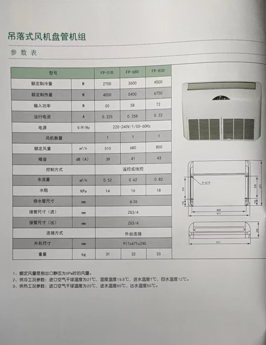 吊落式風機盤管，坐吊式空調器，生產廠家參數/規格(圖1)